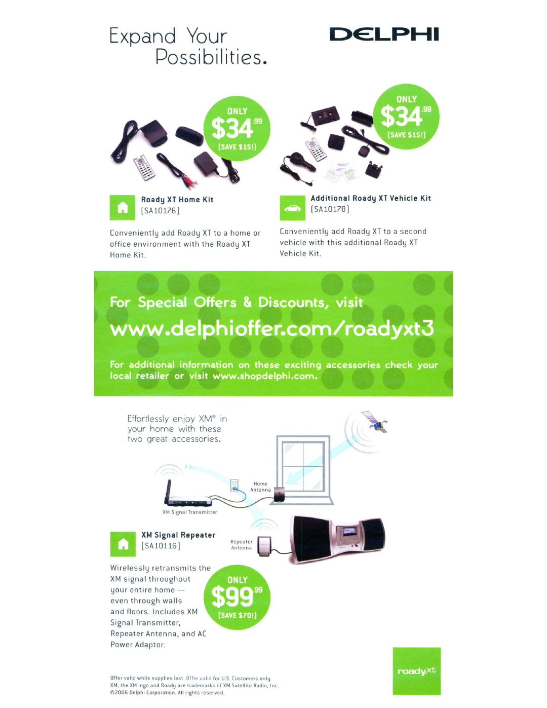 Delphi SA10201 Po55 ibiii tie, Expand YourDELPHI, For Special Offers & Discounts, visit, Roady XT Home Kit, SA10l?6 J 