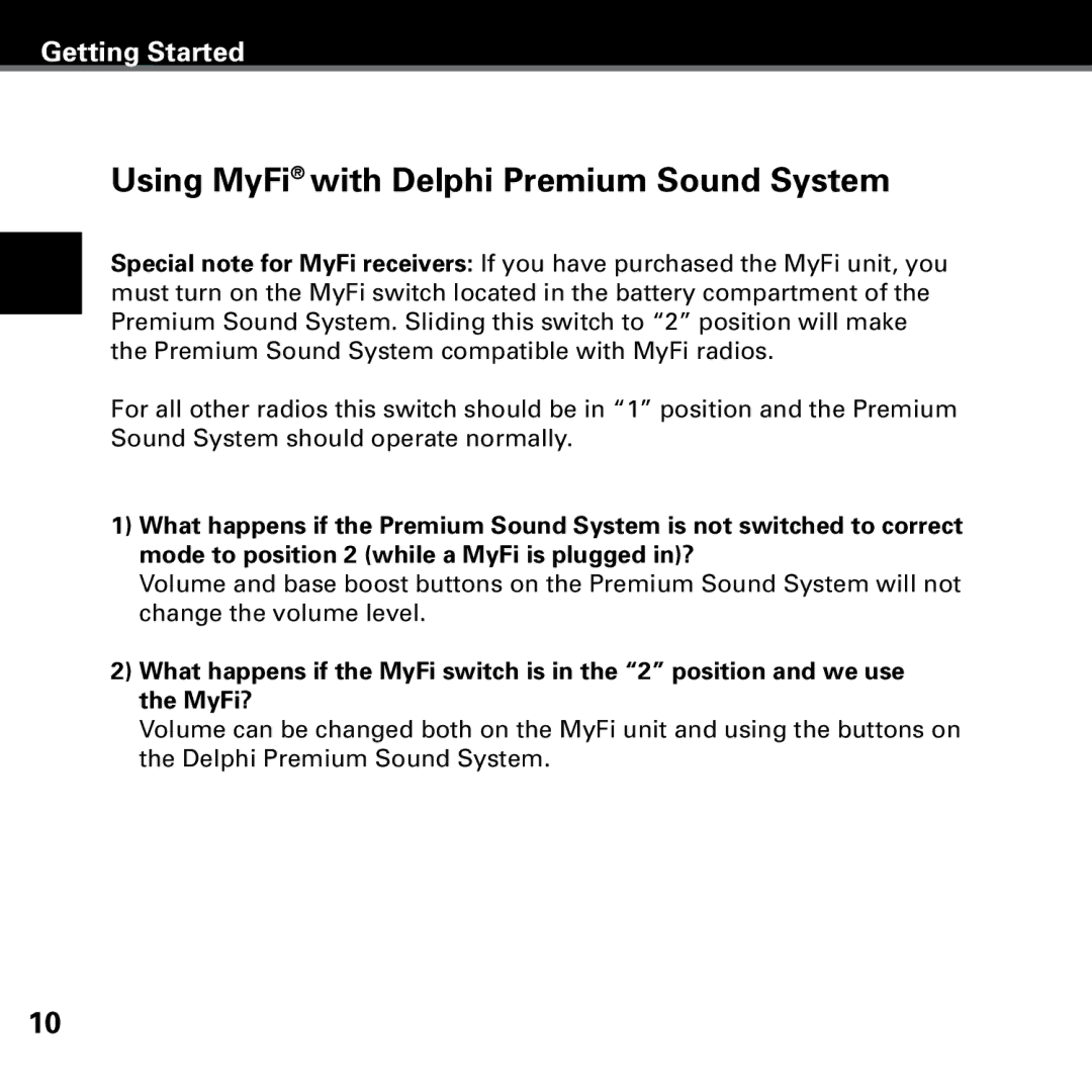 Delphi SA10221 manual Using MyFi with Delphi Premium Sound System 