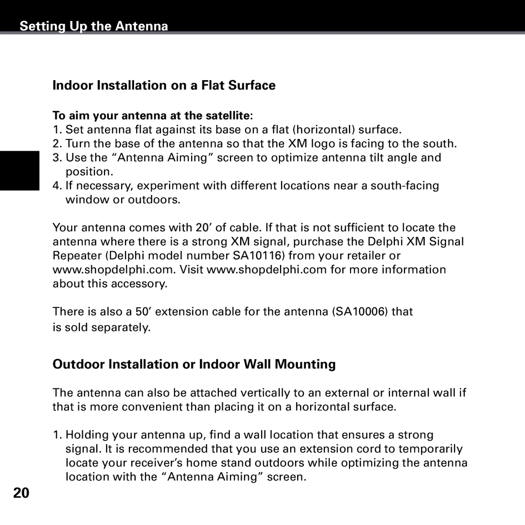 Delphi SA10221 manual Indoor Installation on a Flat Surface, Outdoor Installation or Indoor Wall Mounting 