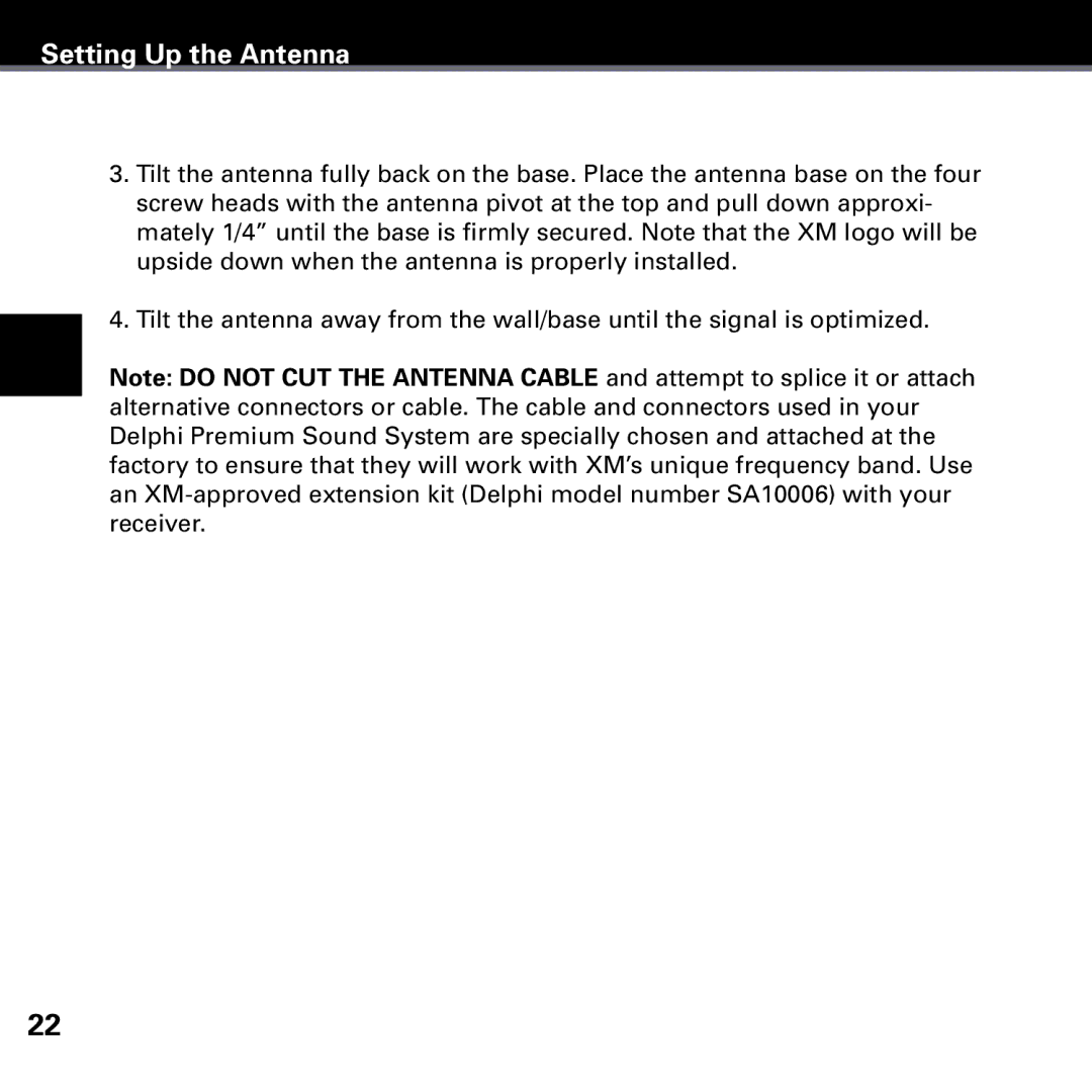 Delphi SA10221 manual Setting Up the Antenna 