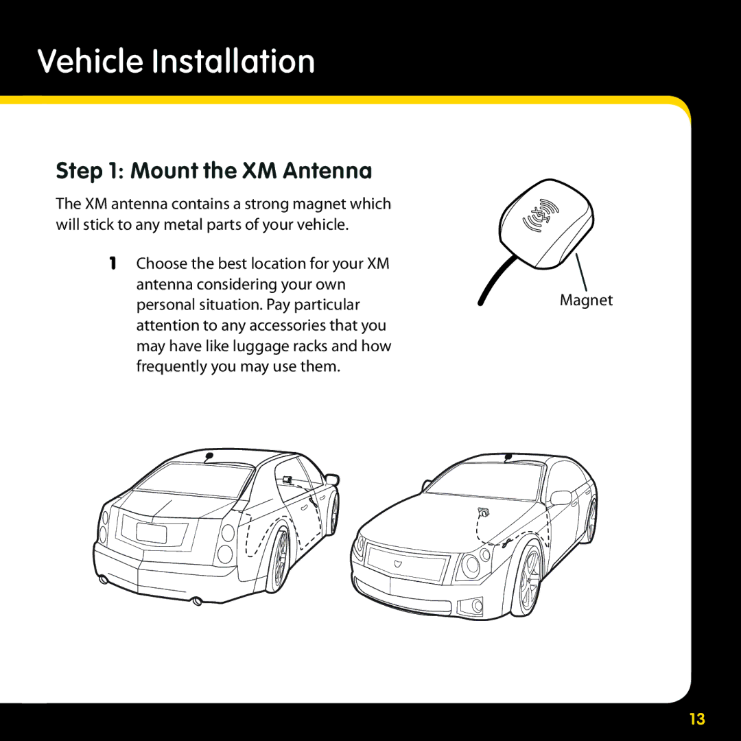 Delphi SA10316 manual Vehicle Installation, Mount the XM Antenna 