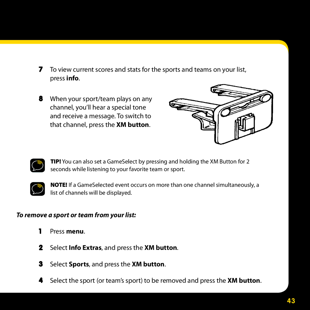 Delphi SA10316 manual To remove a sport or team from your list 