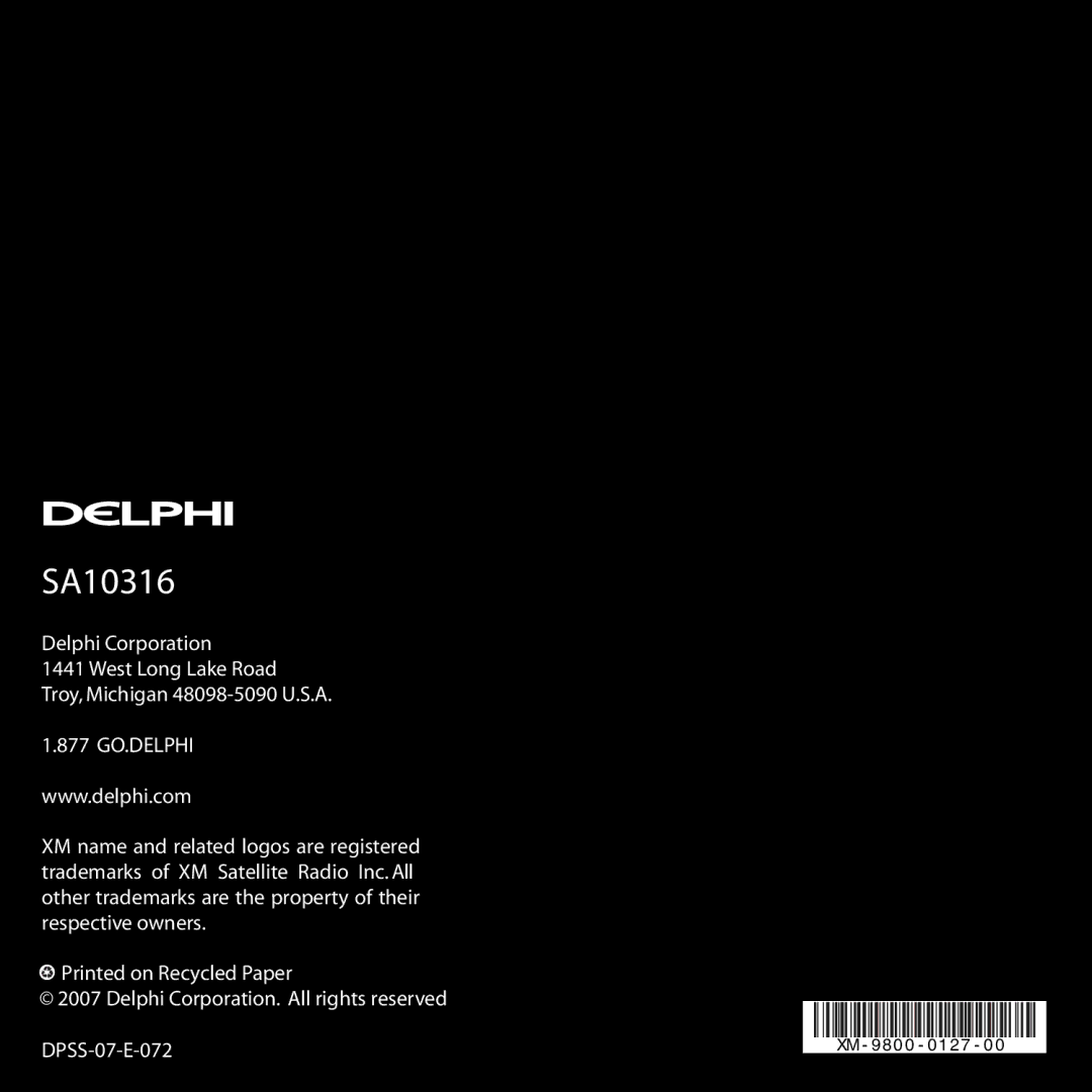 Delphi SA10316 manual 