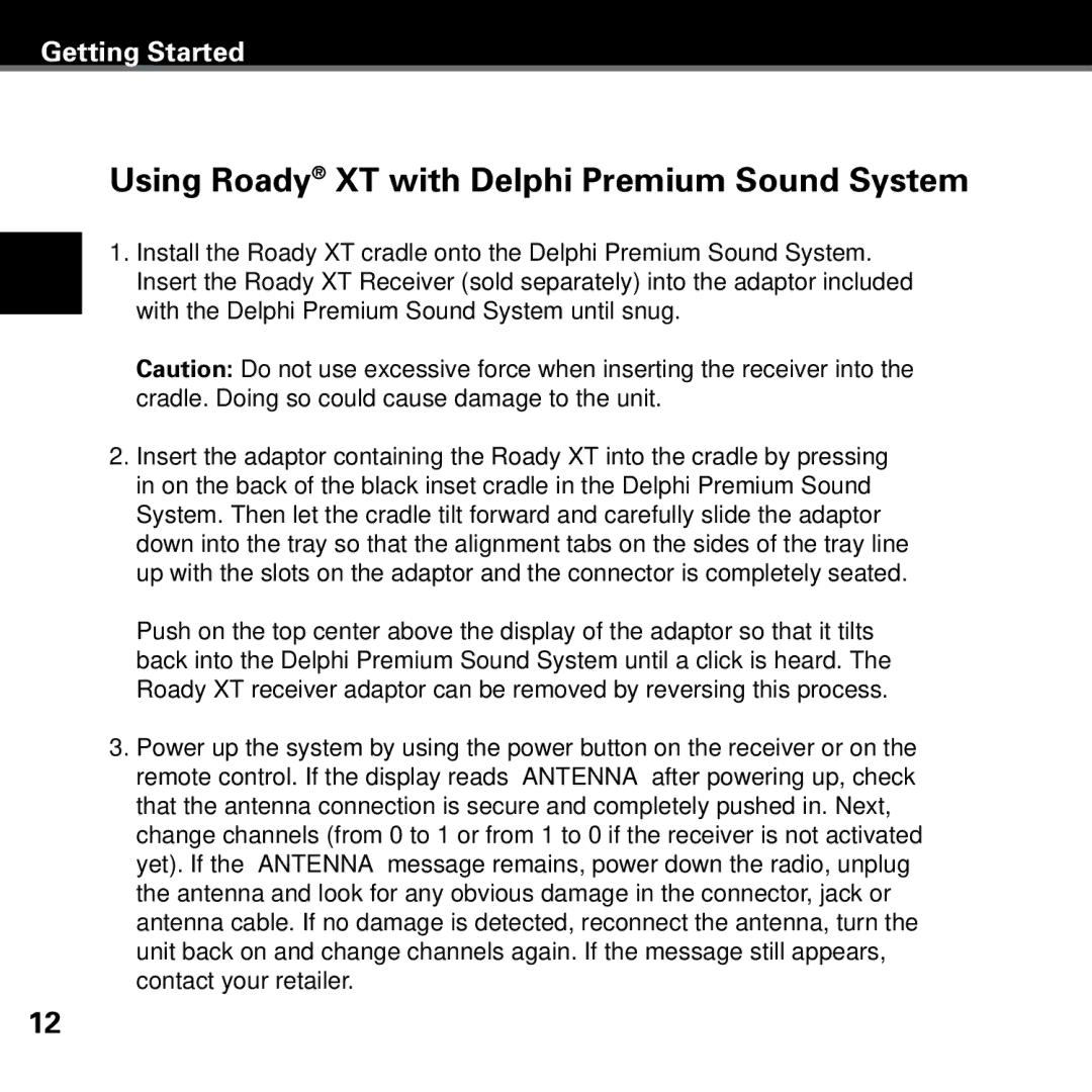 Delphi SKYFI3 manual Using Roady XT with Delphi Premium Sound System 