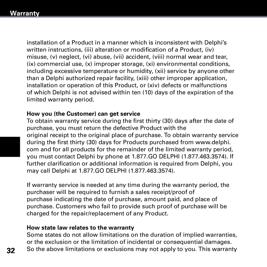 Delphi SKYFI3 manual How you the Customer can get service, How state law relates to the warranty 