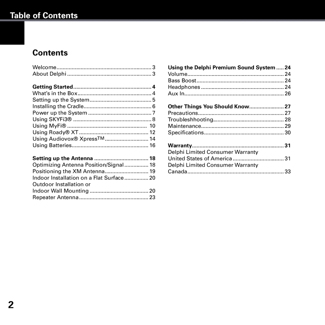 Delphi SKYFI3 manual Table of Contents 