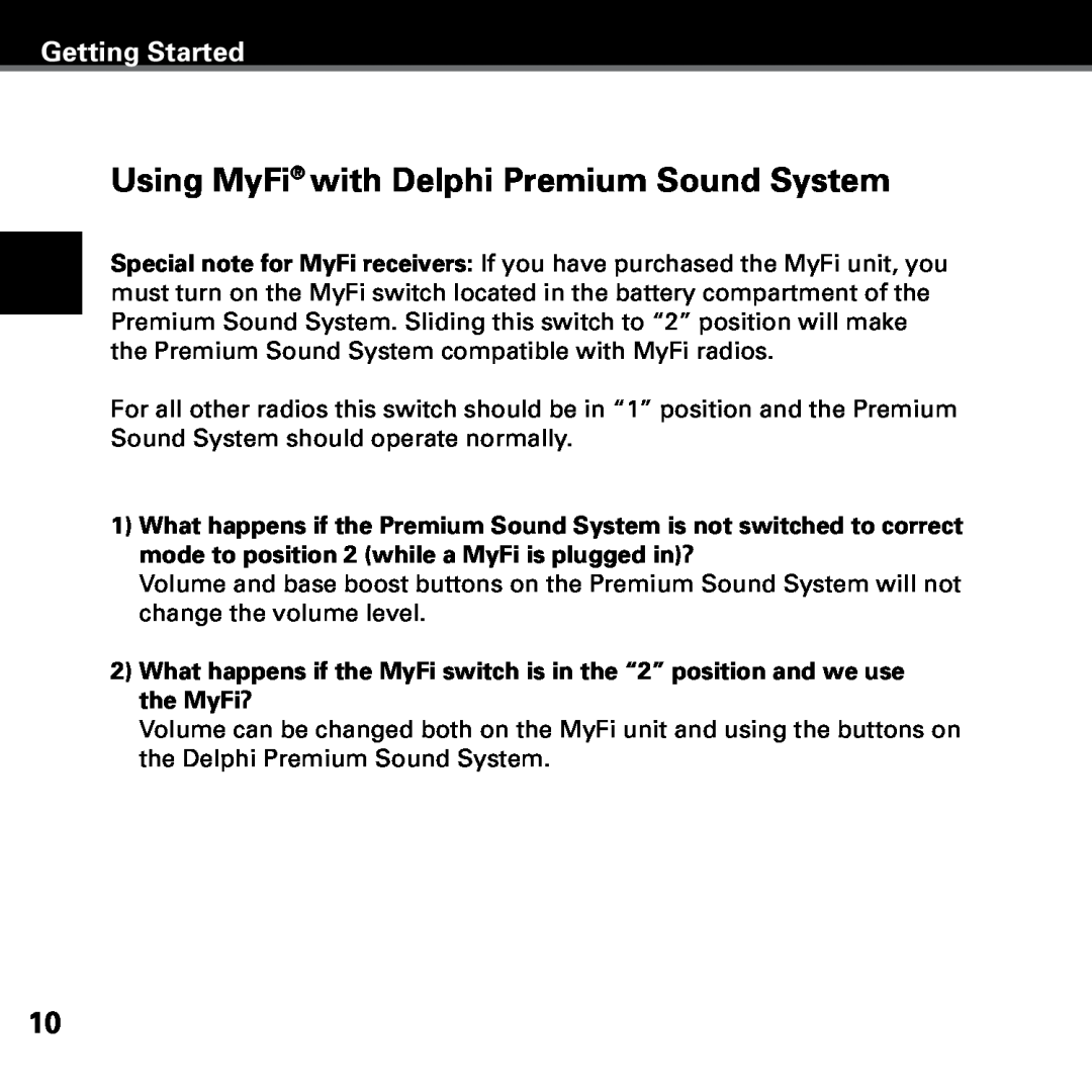 Delphi SKYFI3 manual Using MyFi with Delphi Premium Sound System, Getting Started 