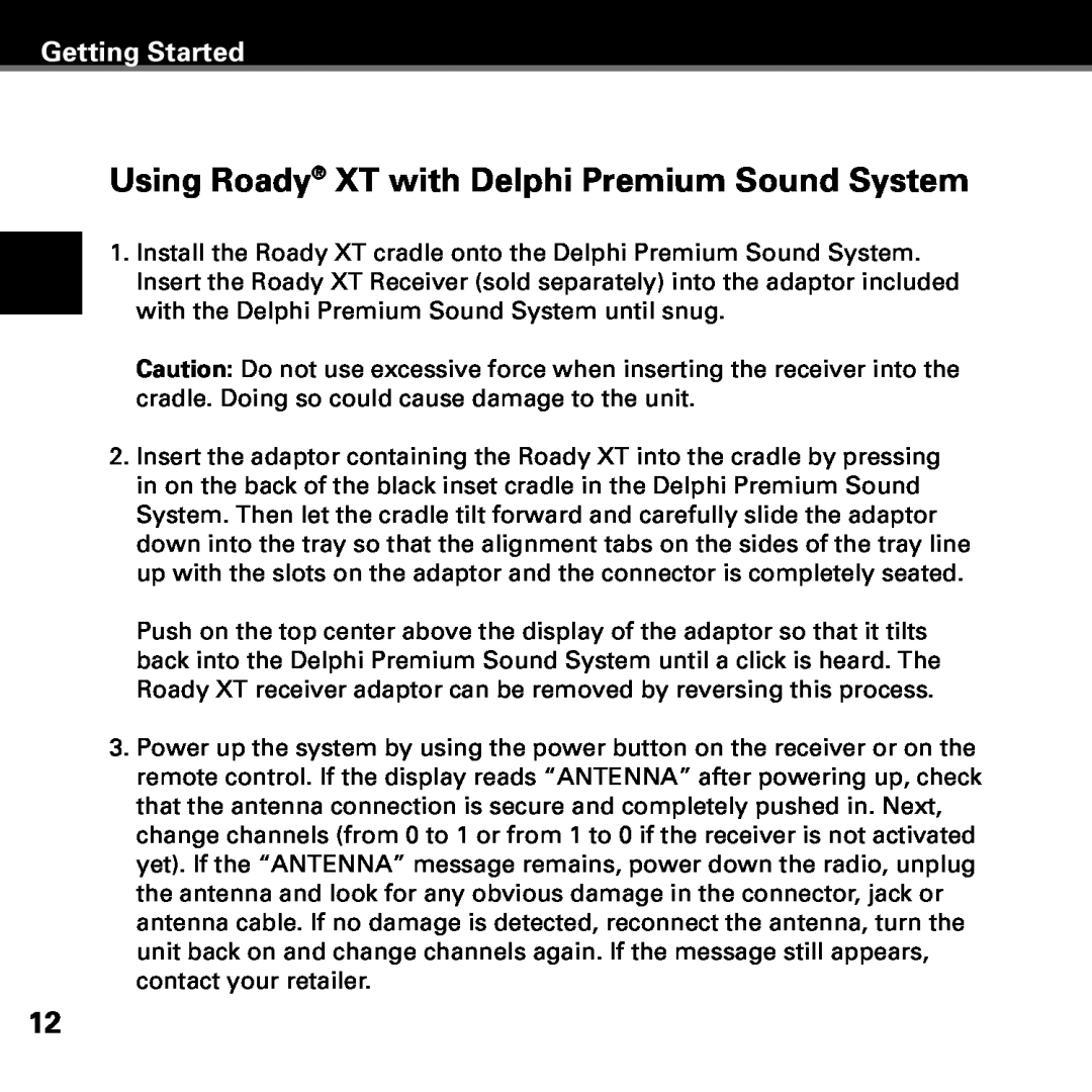 Delphi SKYFI3 manual Using Roady XT with Delphi Premium Sound System, Getting Started 
