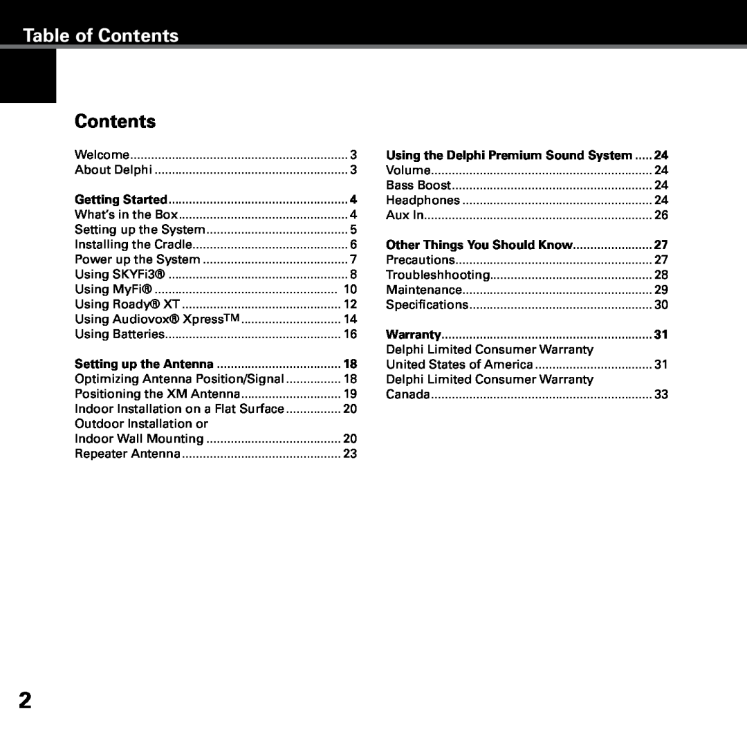 Delphi SKYFI3 manual Table of Contents 