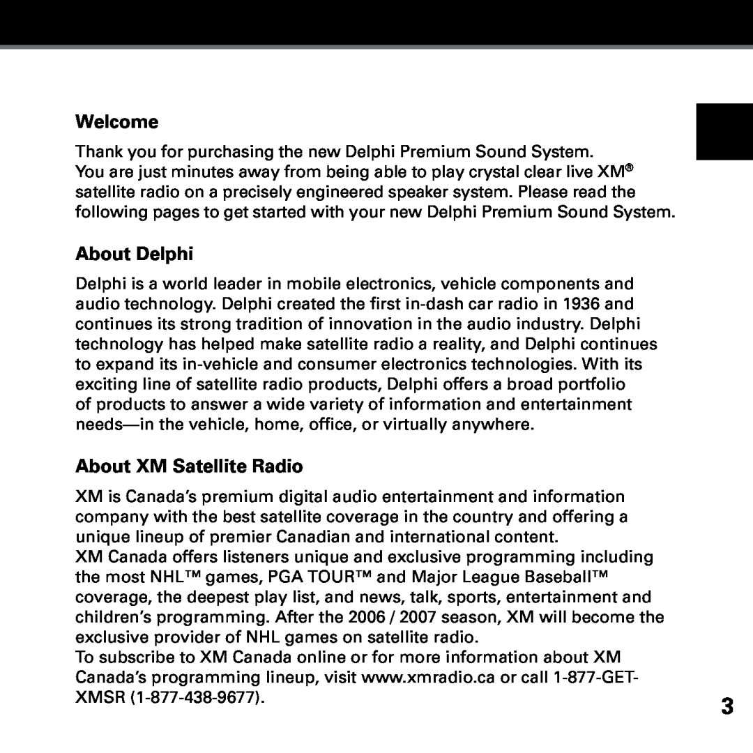 Delphi SKYFI3 manual Welcome, About Delphi, About XM Satellite Radio 
