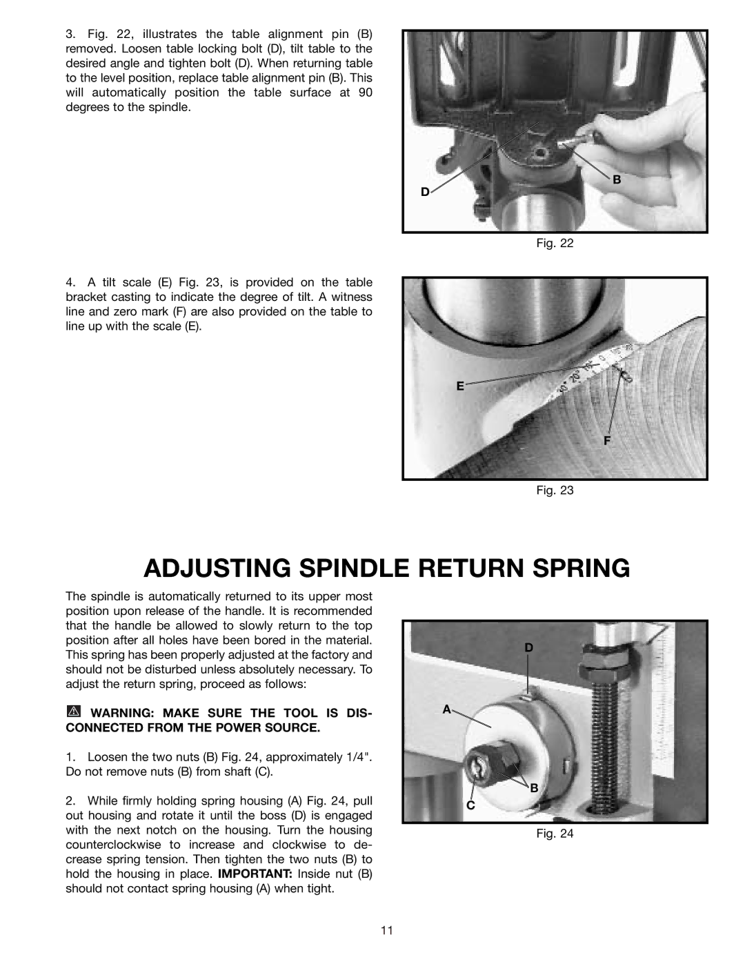 Delta 11-950 instruction manual Adjusting Spindle Return Spring 