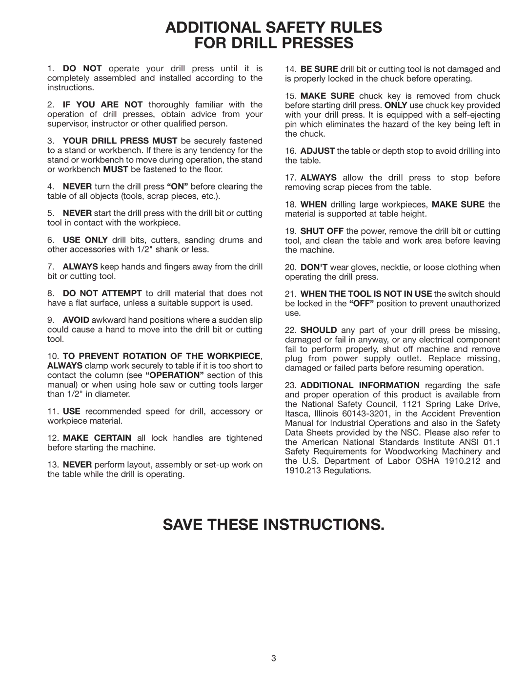 Delta 11-950 instruction manual Additional Safety Rules For Drill Presses 