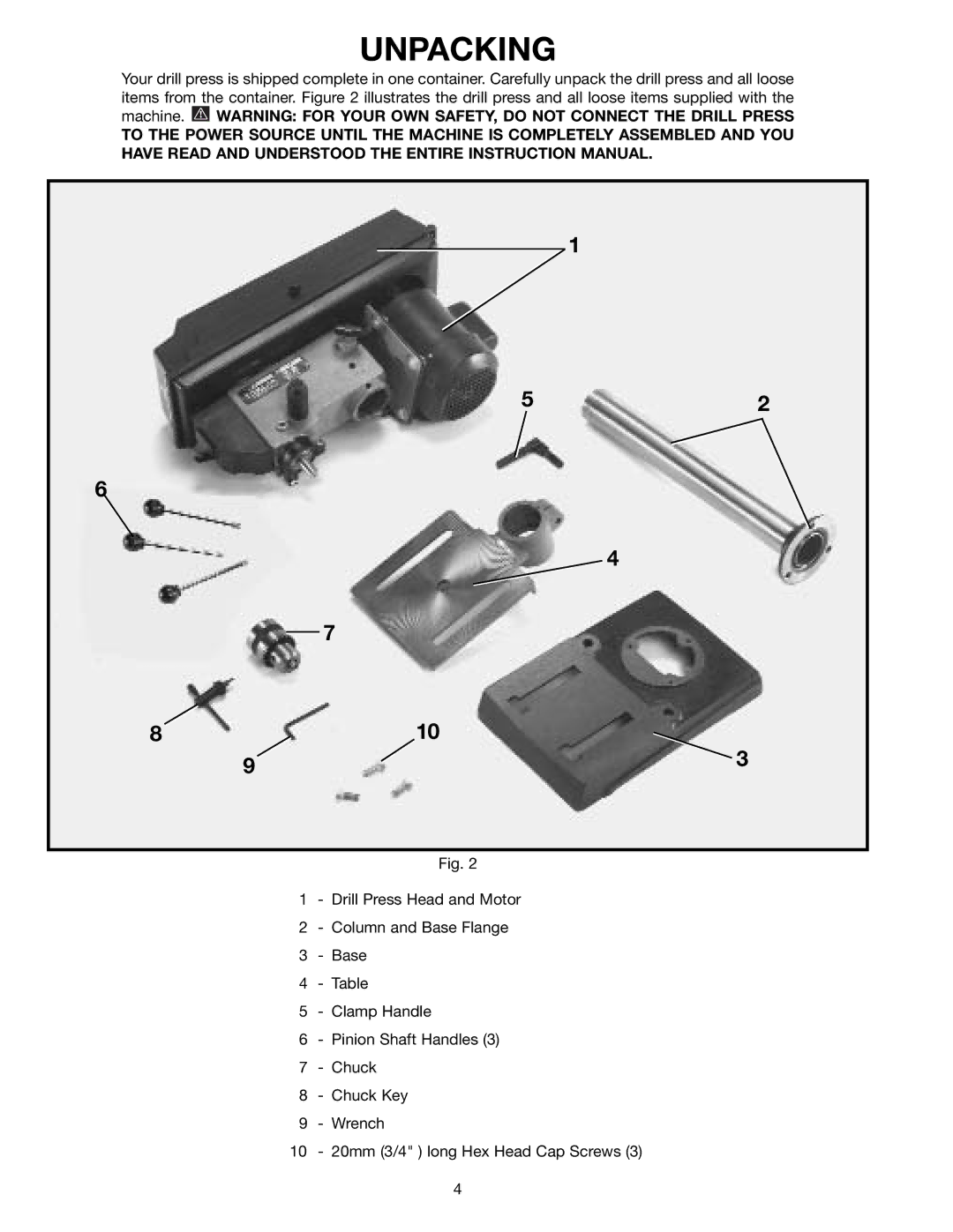 Delta 11-950 instruction manual Unpacking 