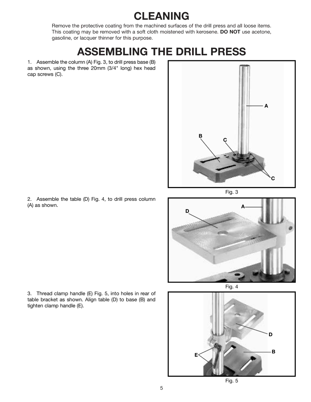 Delta 11-950 instruction manual Cleaning, Assembling the Drill Press 