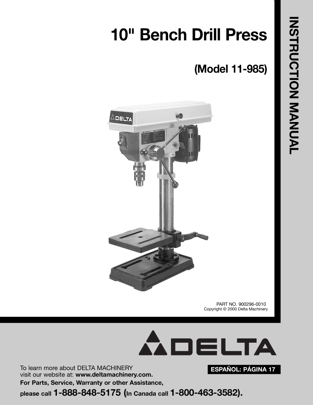 Delta 11-985 instruction manual Bench Drill Press 