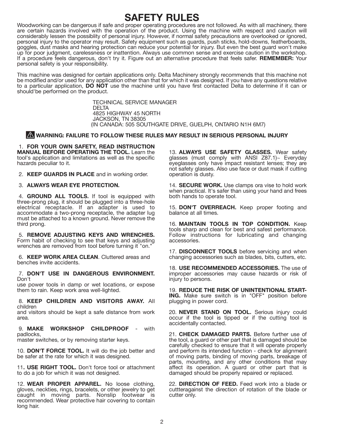 Delta 11-985 instruction manual Safety Rules, Always Wear EYE Protection 