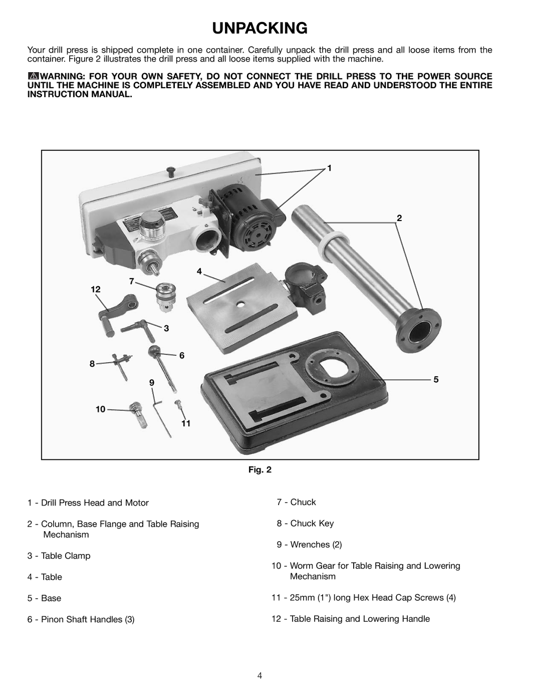 Delta 11-985 instruction manual Unpacking 