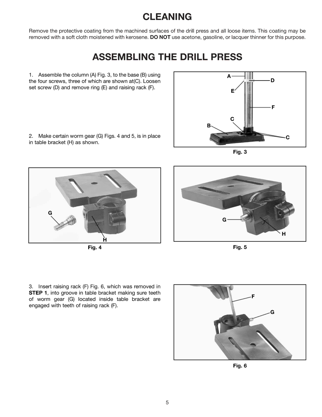 Delta 11-985 instruction manual Cleaning, Assembling the Drill Press 