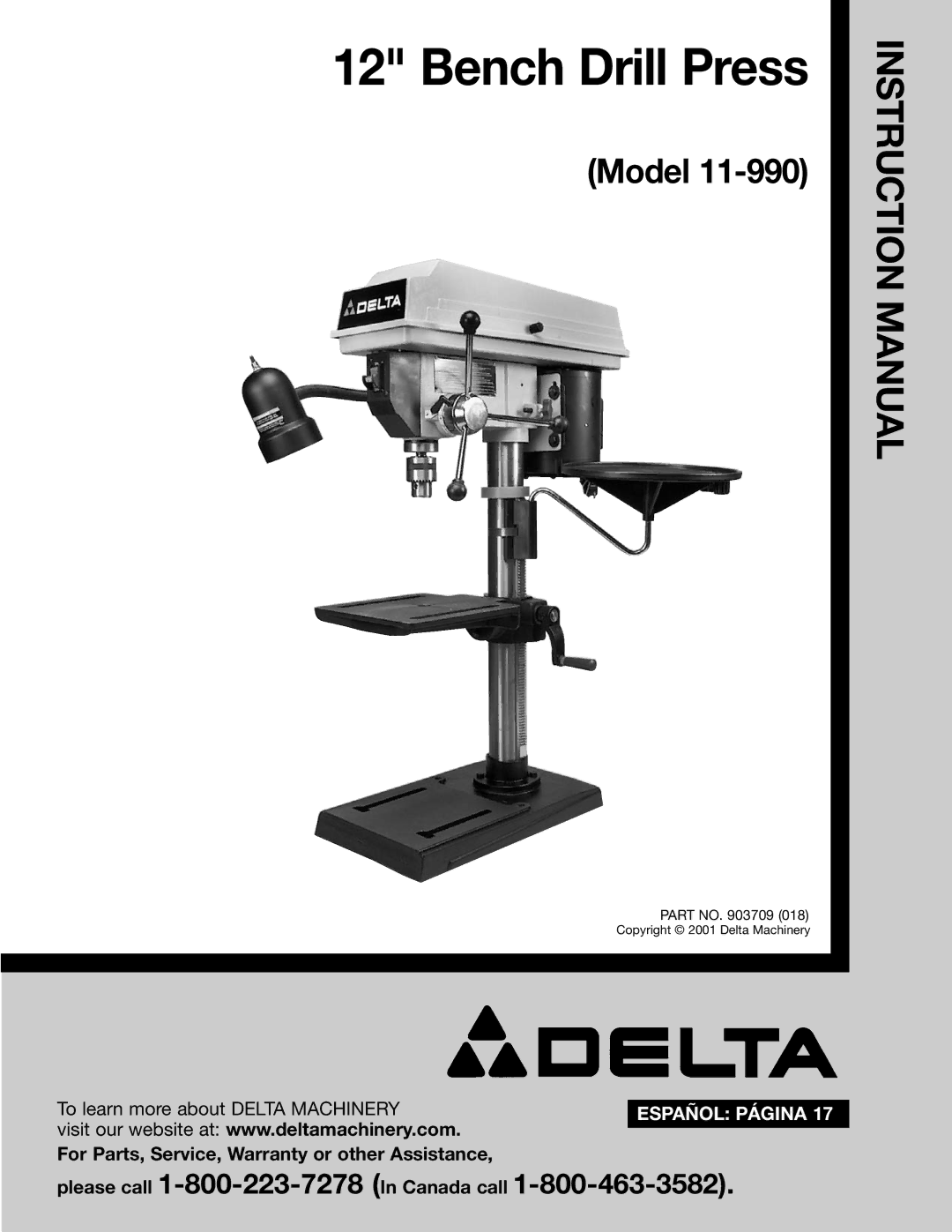 Delta 11-990 instruction manual Bench Drill Press 