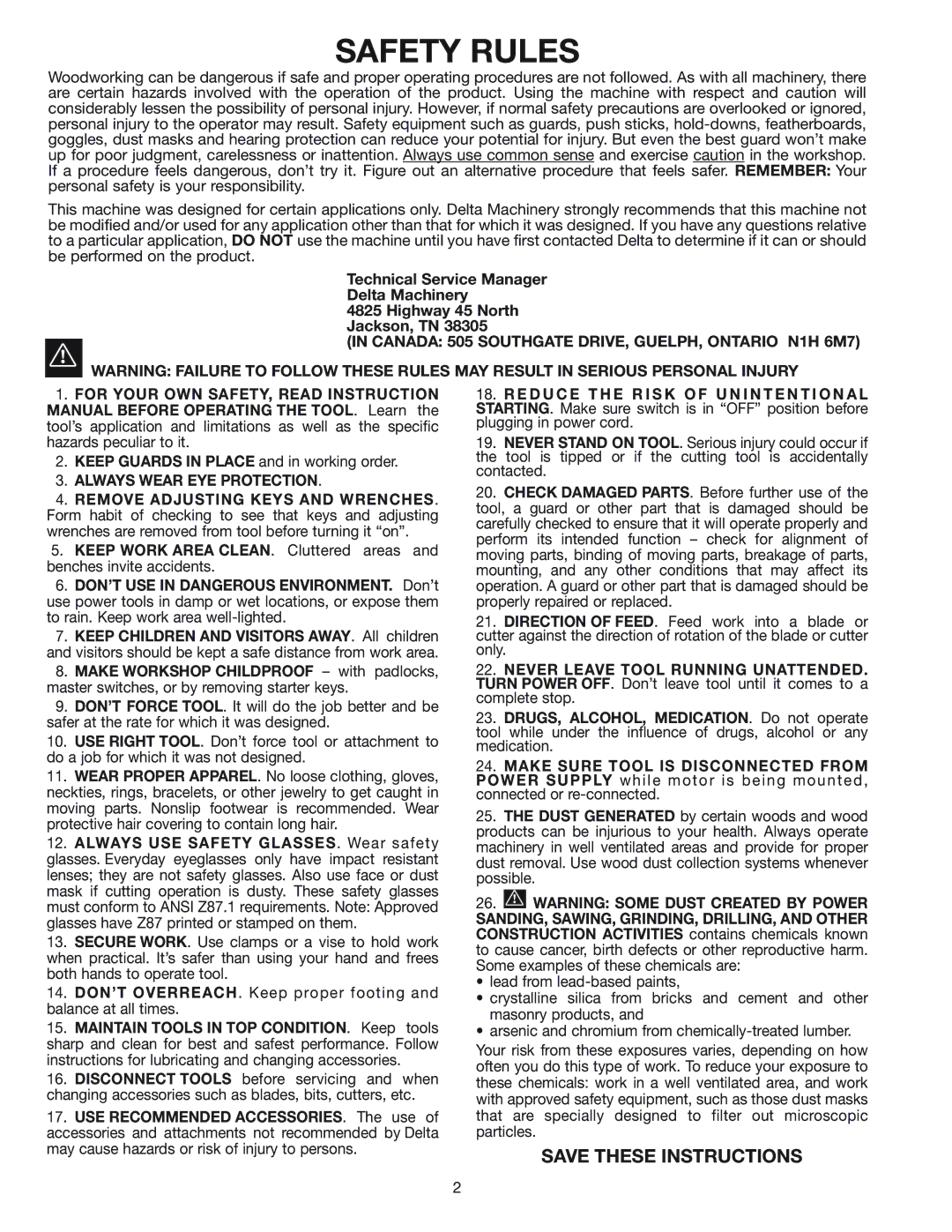 Delta 11-990C instruction manual Safety Rules, Always Wear EYE Protection 