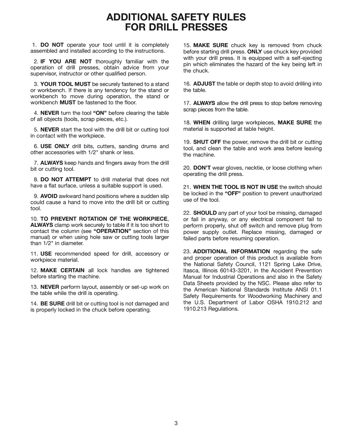 Delta 11-990C instruction manual Additional Safety Rules For Drill Presses 