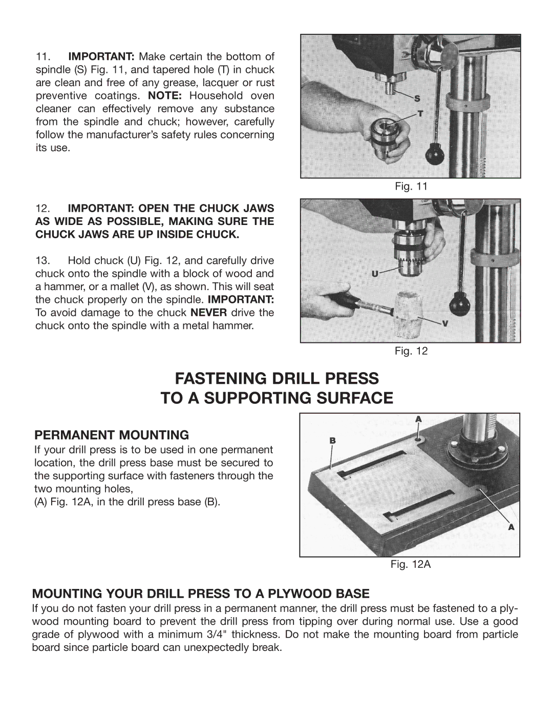 Delta 14070 Fastening Drill Press To a Supporting Surface, Permanent Mounting, Mounting Your Drill Press to a Plywood Base 