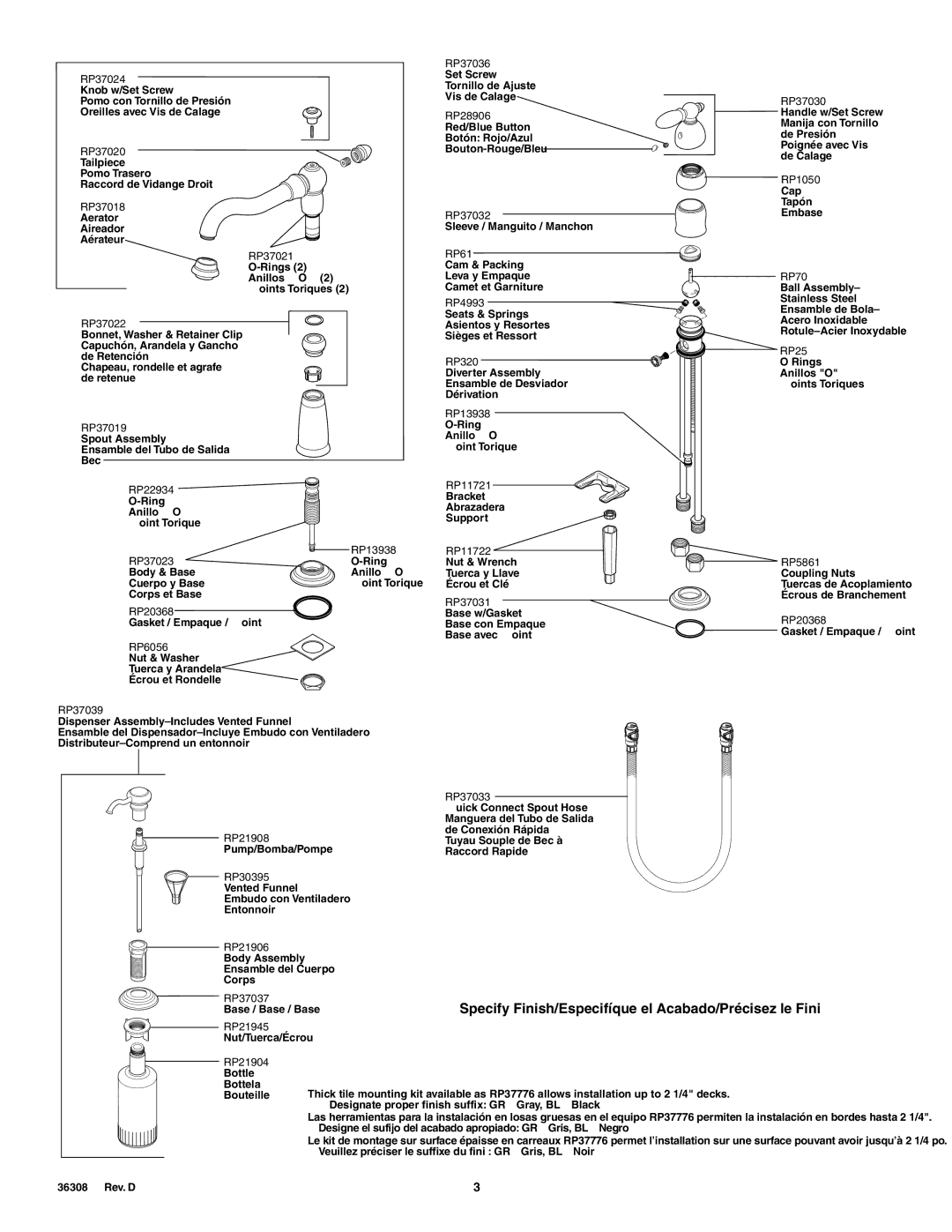 Delta 156 Series, 155 Series manual Specify Finish/Especifíque el Acabado/Précisez le Fini 