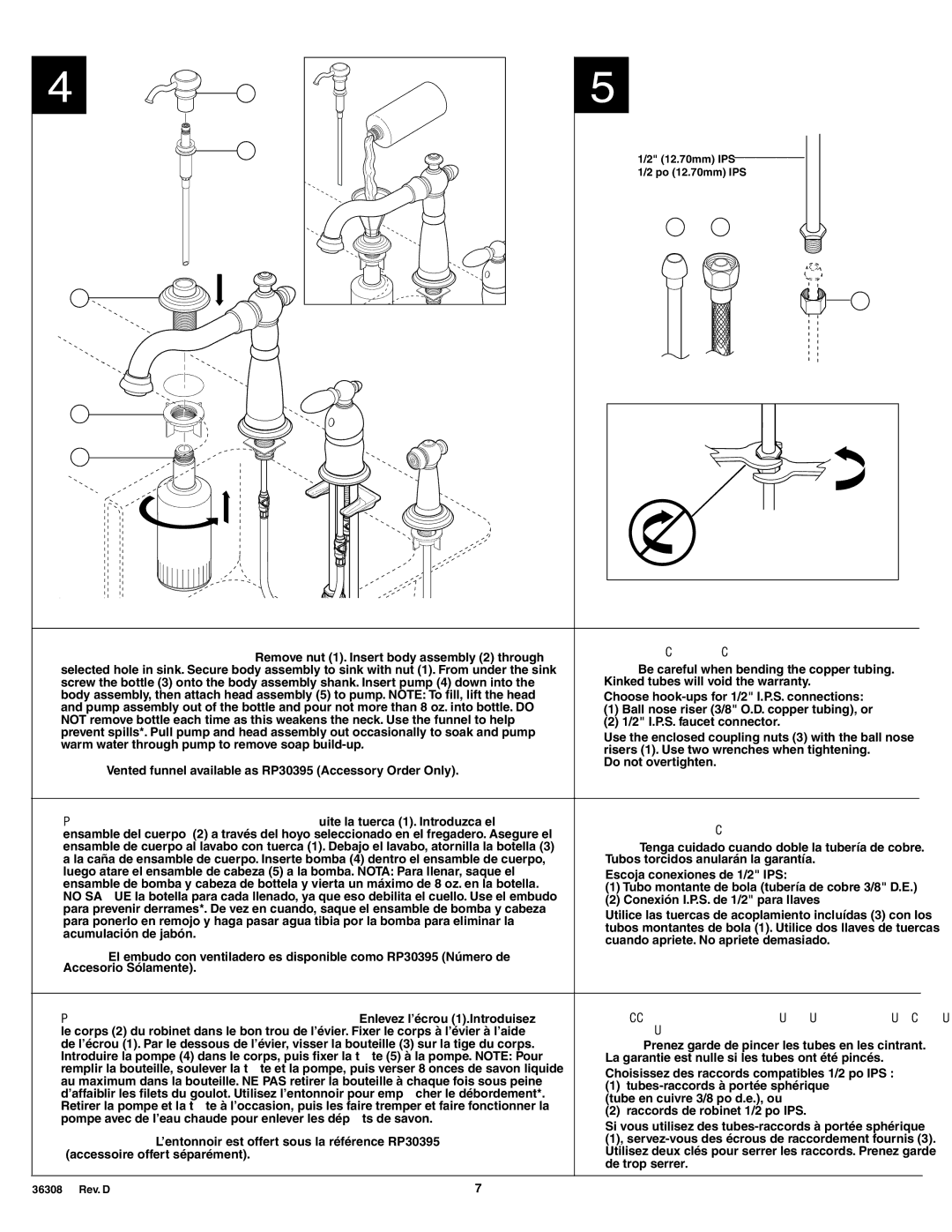 Delta 156 Series, 155 Series manual Make Connections to Water Lines, Haga LAS Conexiones a LAS Líneas DE Agua, Deau Froide 