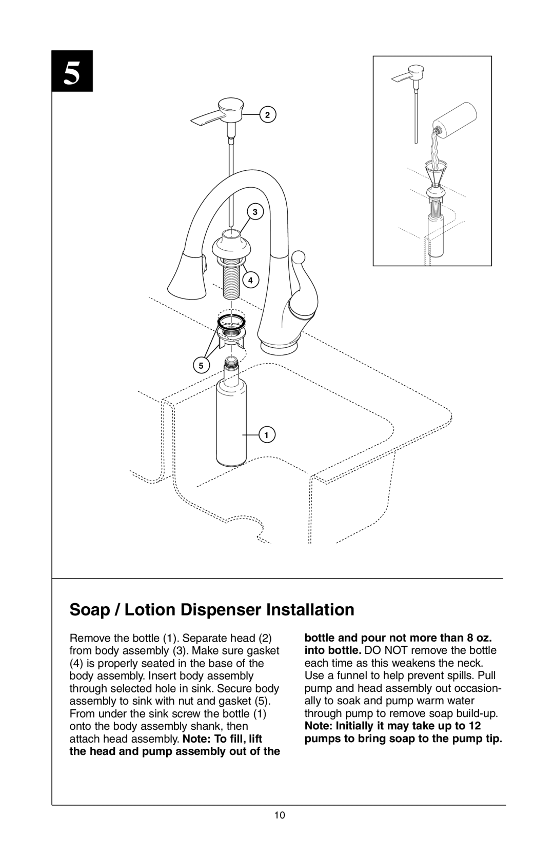 Delta 16968-DST Series manual Soap / Lotion Dispenser Installation 