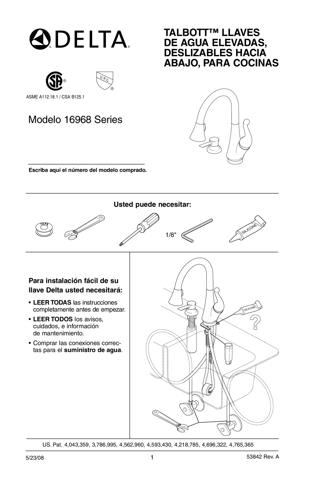 Delta 16968-DST Series manual Modelo 16968 Series 