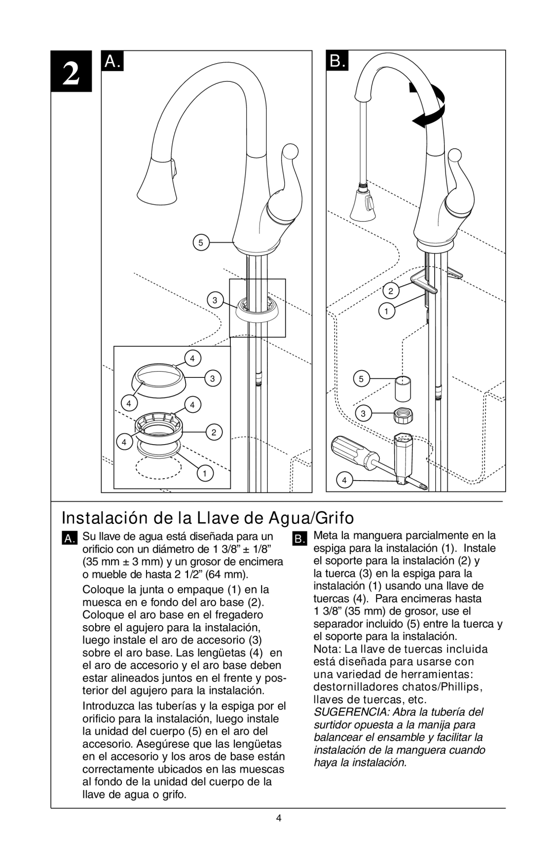 Delta 16968-DST Series manual Instalación de la Llave de Agua/Grifo 