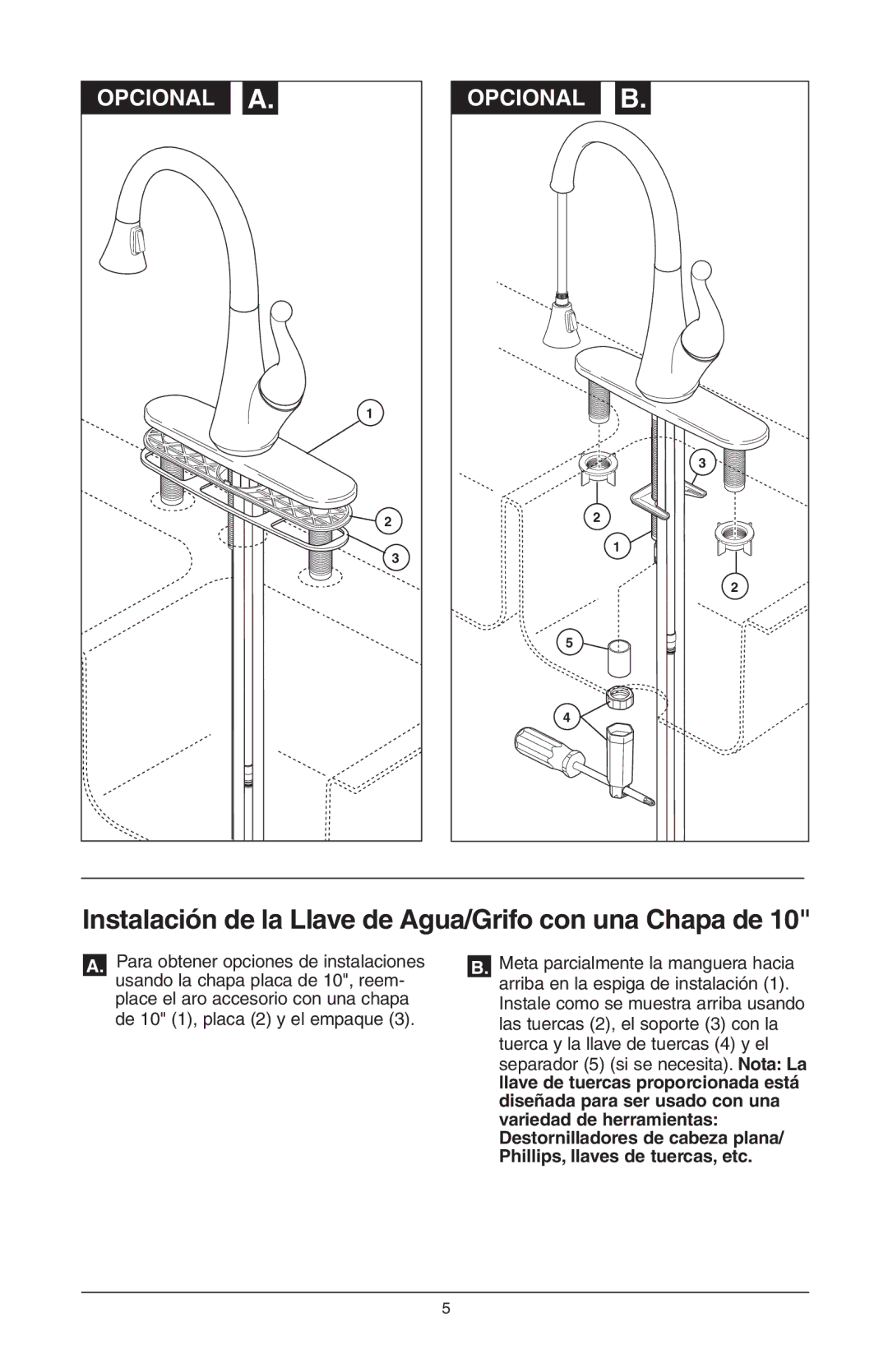 Delta 16968-DST Series manual Instalación de la Llave de Agua/Grifo con una Chapa de 