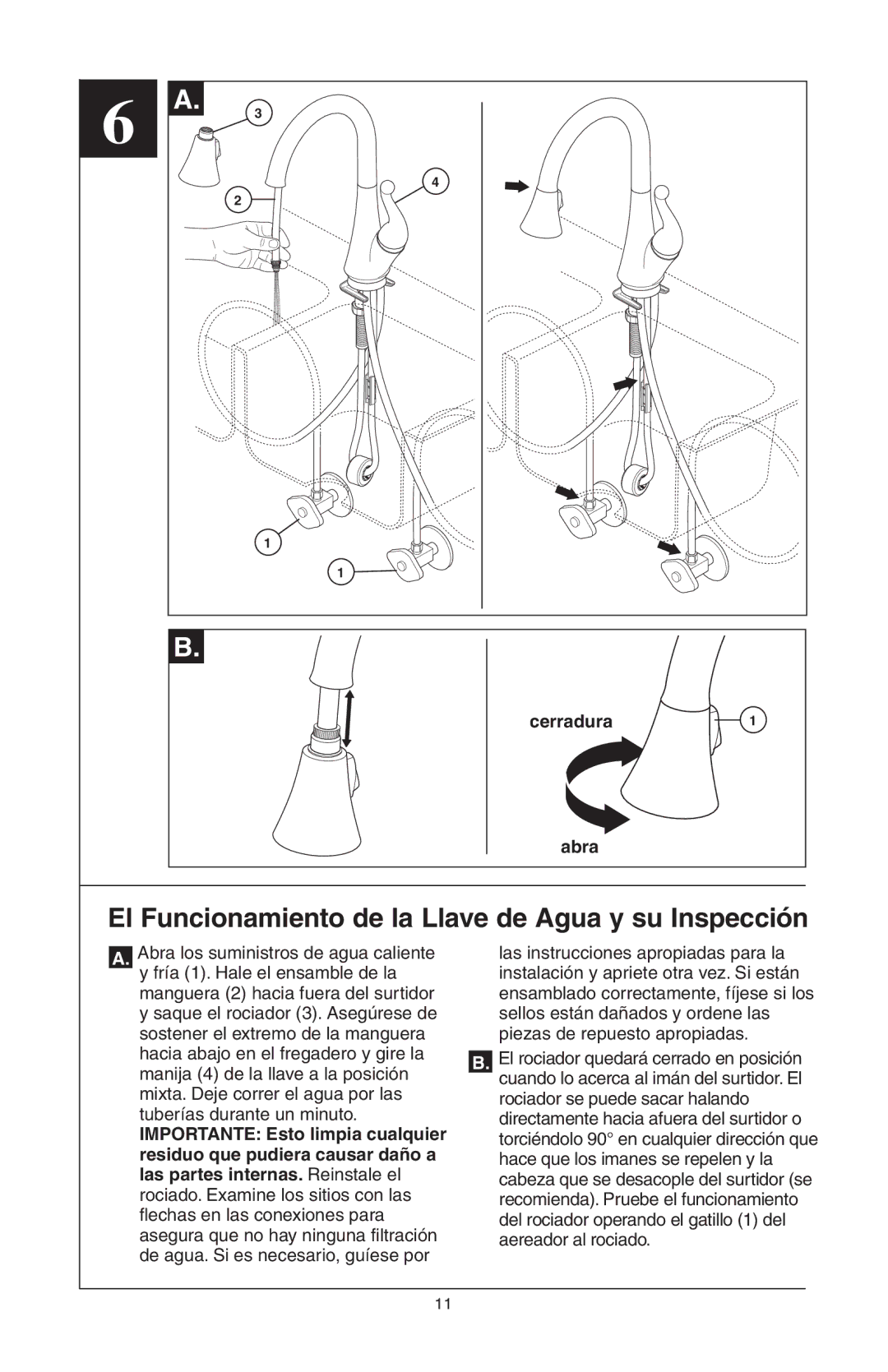 Delta 16968-DST Series manual El Funcionamiento de la Llave de Agua y su Inspección 