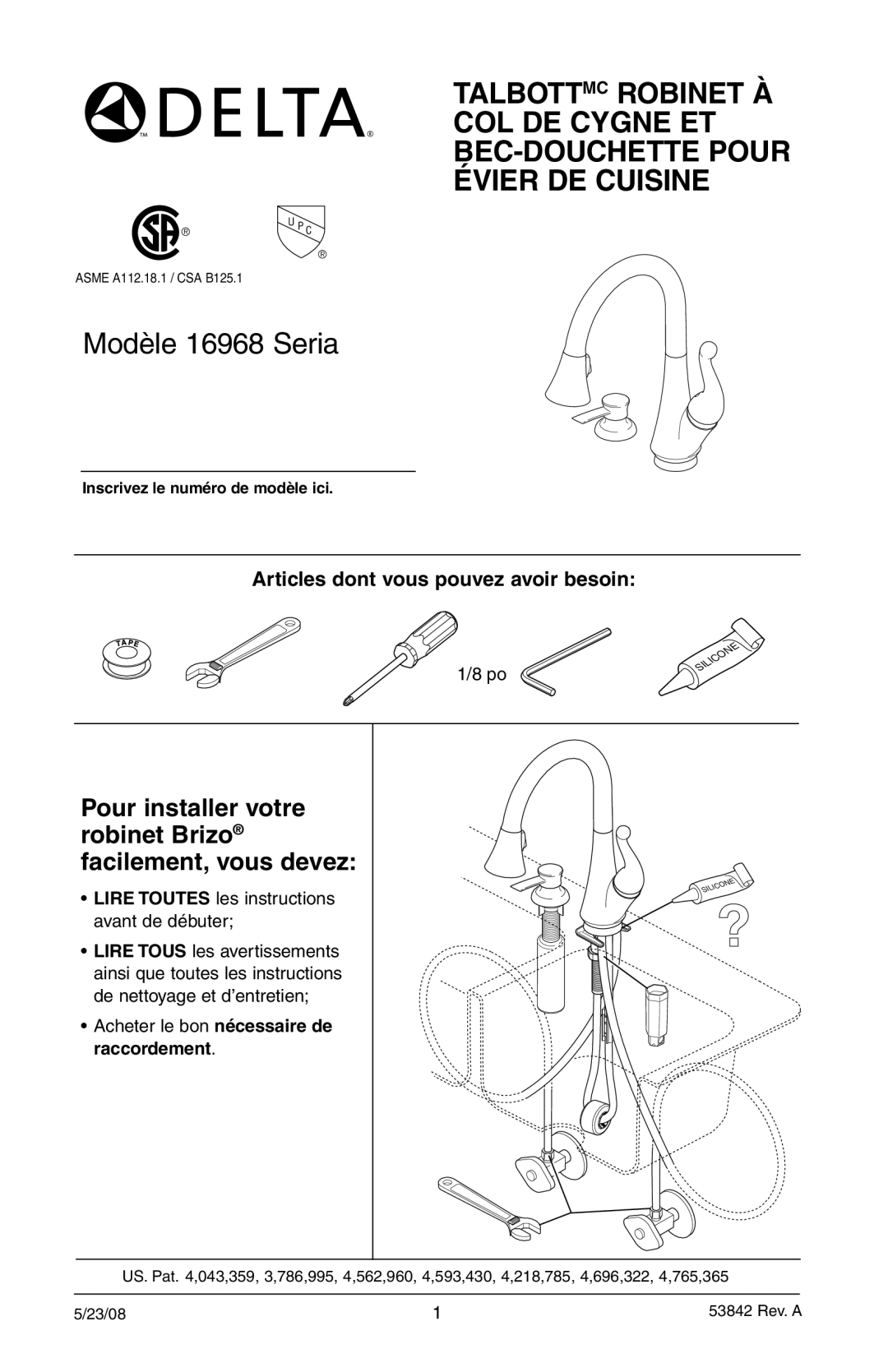 Delta 16968-DST Series manual Modèle 16968 Seria 