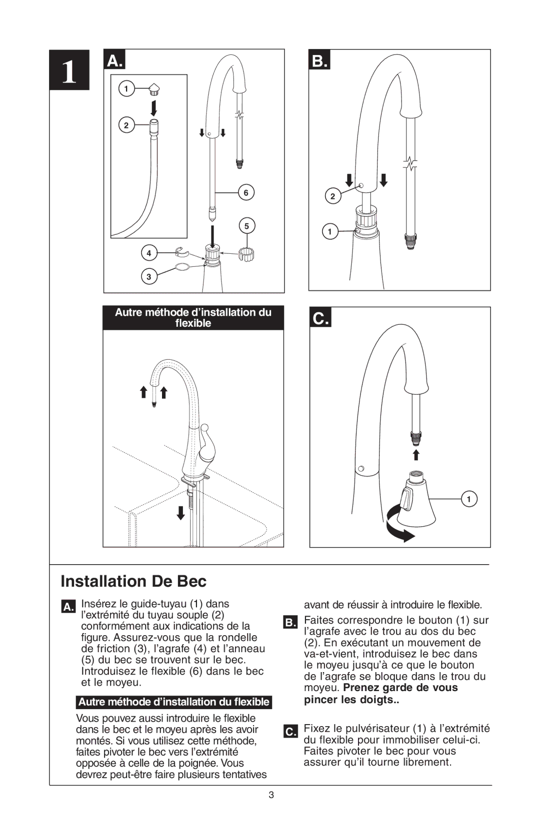 Delta 16968-DST Series manual Installation De Bec, Autre méthode d’installation du flexible 