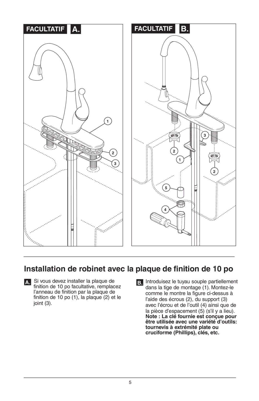 Delta 16968-DST Series manual Installation de robinet avec la plaque de finition de 10 po 