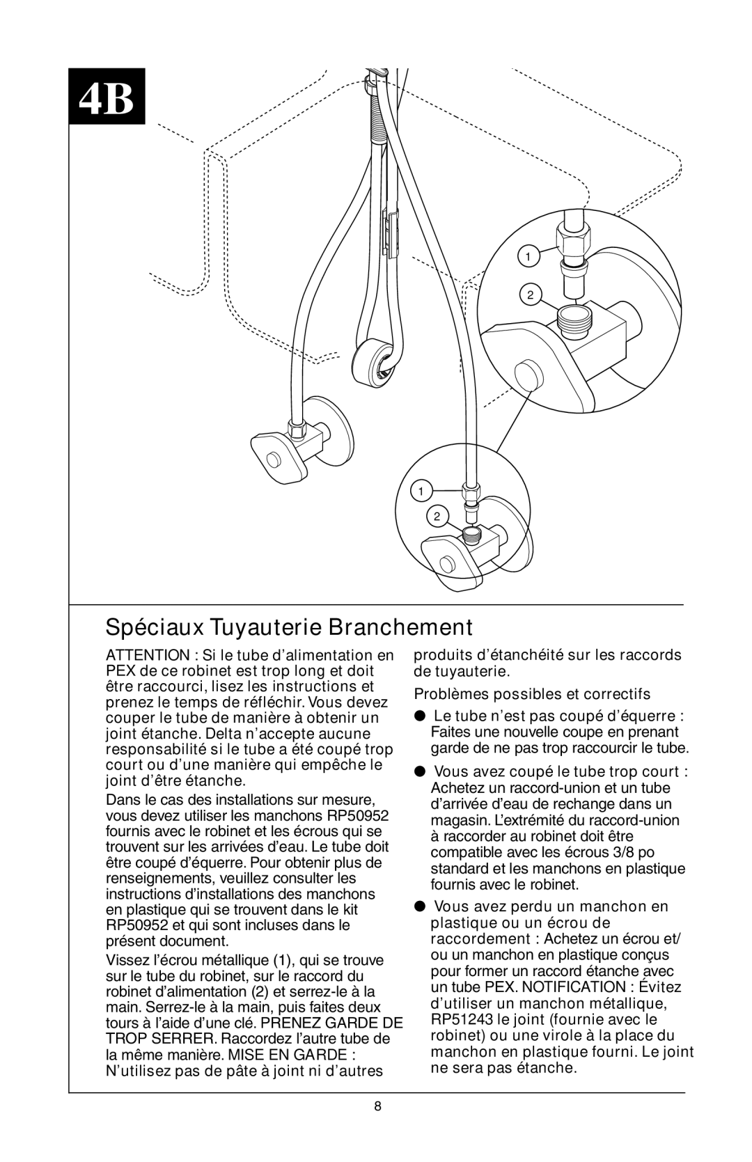 Delta 16968-DST Series manual Spéciaux Tuyauterie Branchement 