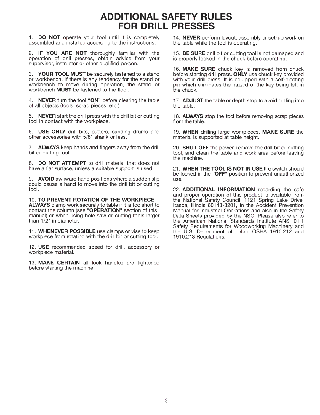 Delta 17-900 instruction manual Additional Safety Rules For Drill Presses 