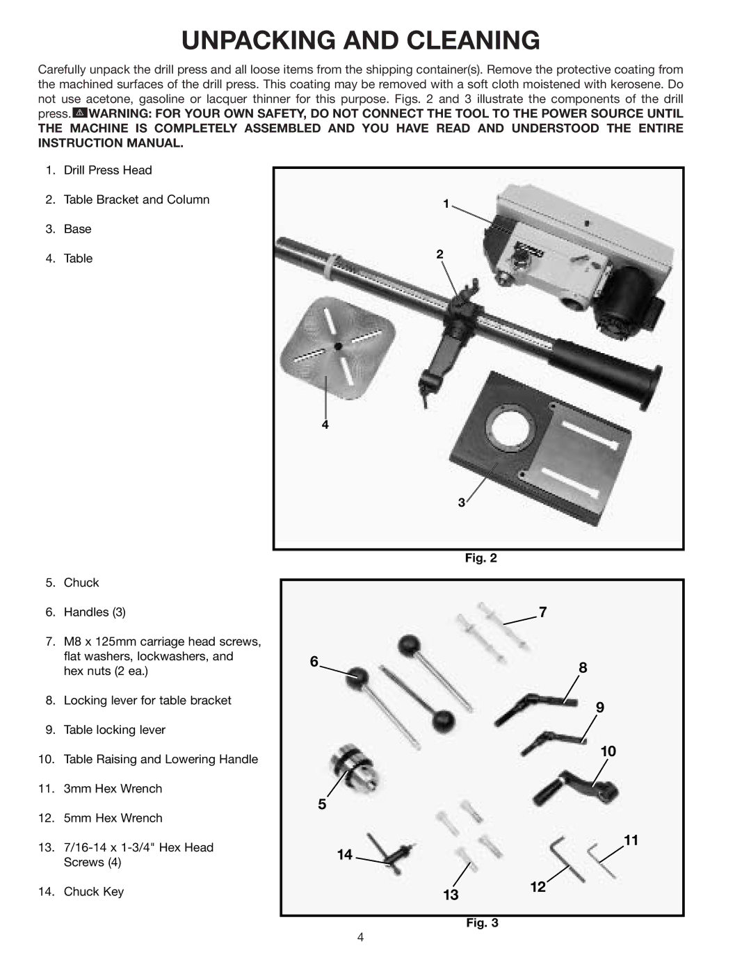 Delta 17-900 instruction manual Unpacking and Cleaning 