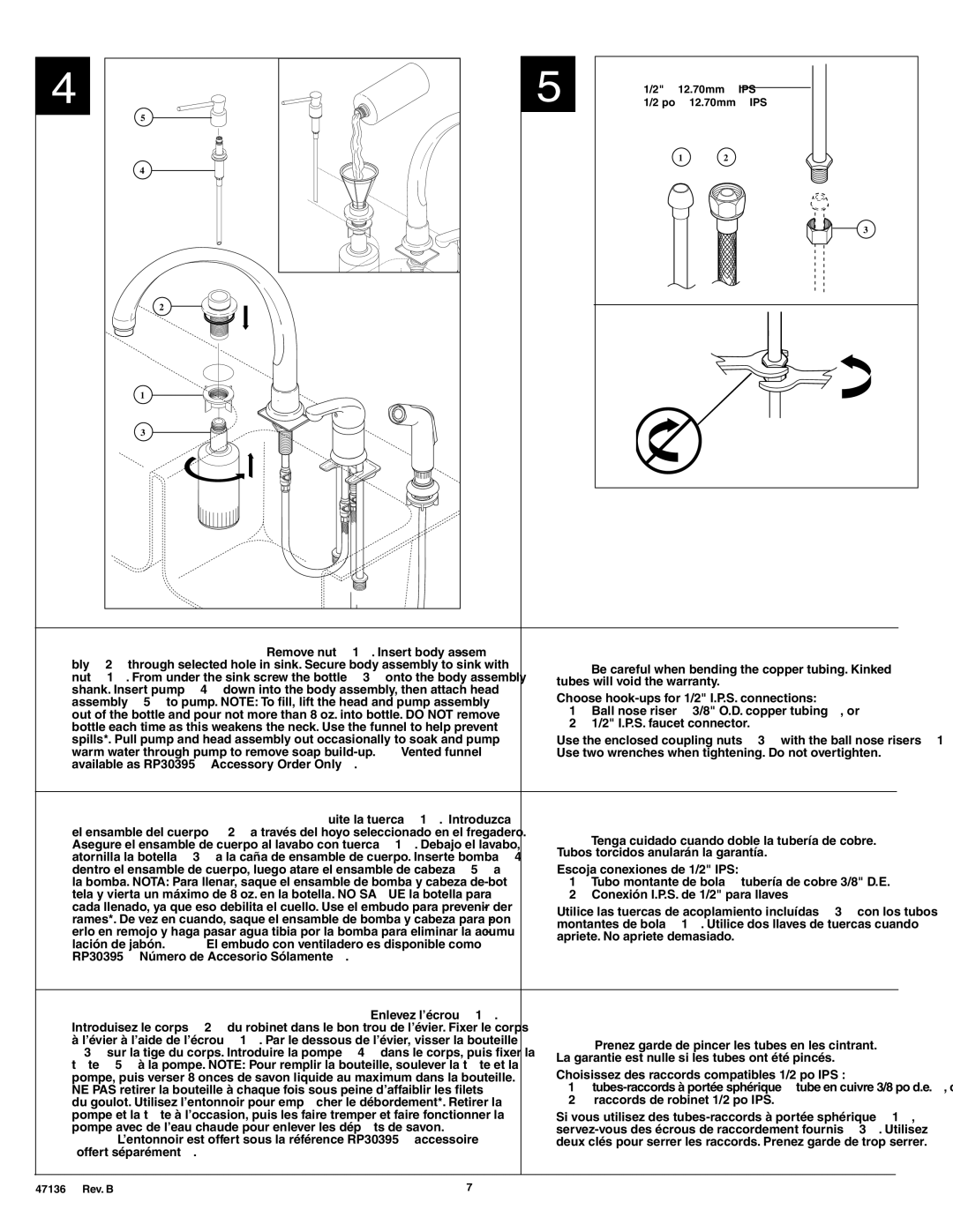 Delta 172 Series, 174 Series manual Make Connections to Water Lines, Haga LAS Conexiones a LAS Líneas DE Agua, Deau Froide 