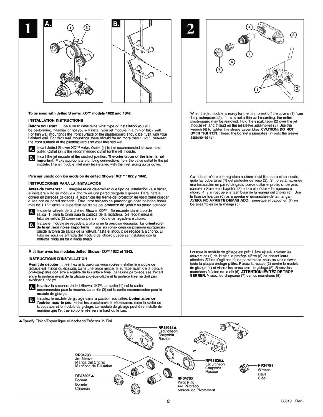 Delta 1817, 1837 warranty Installation Instructions, Instrucciones Para LA Instalación, Instructions D’INSTALLATION 