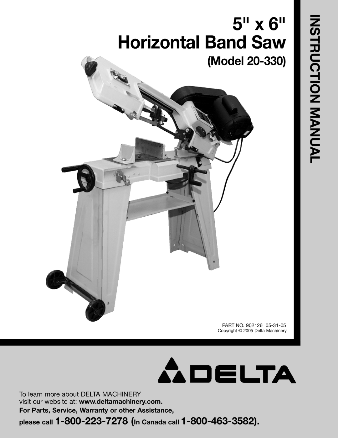 Delta 20-330 instruction manual Horizontal Band Saw 