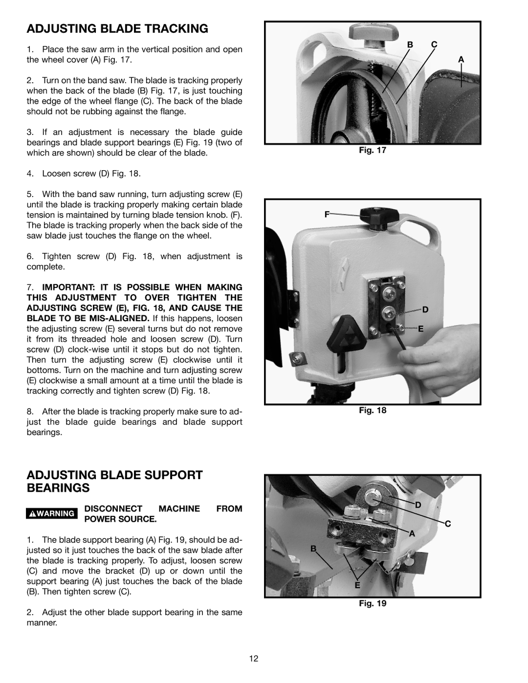 Delta 20-330 instruction manual Adjusting Blade Tracking, Adjusting Blade Support Bearings 