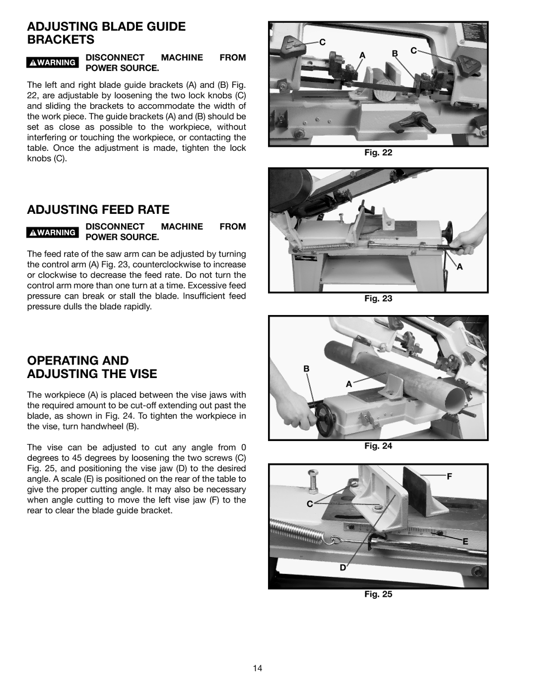 Delta 20-330 instruction manual Adjusting Blade Guide Brackets, Adjusting Feed Rate, Operating Adjusting the Vise 