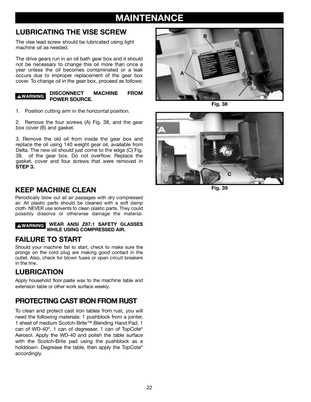 Delta 20-330 instruction manual Maintenance 