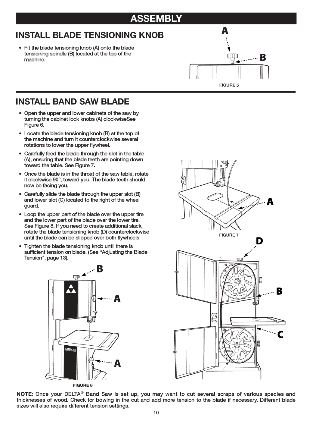 Delta 20-400 instruction manual Install Blade Tensioning Knob, Install Band SAW Blade 