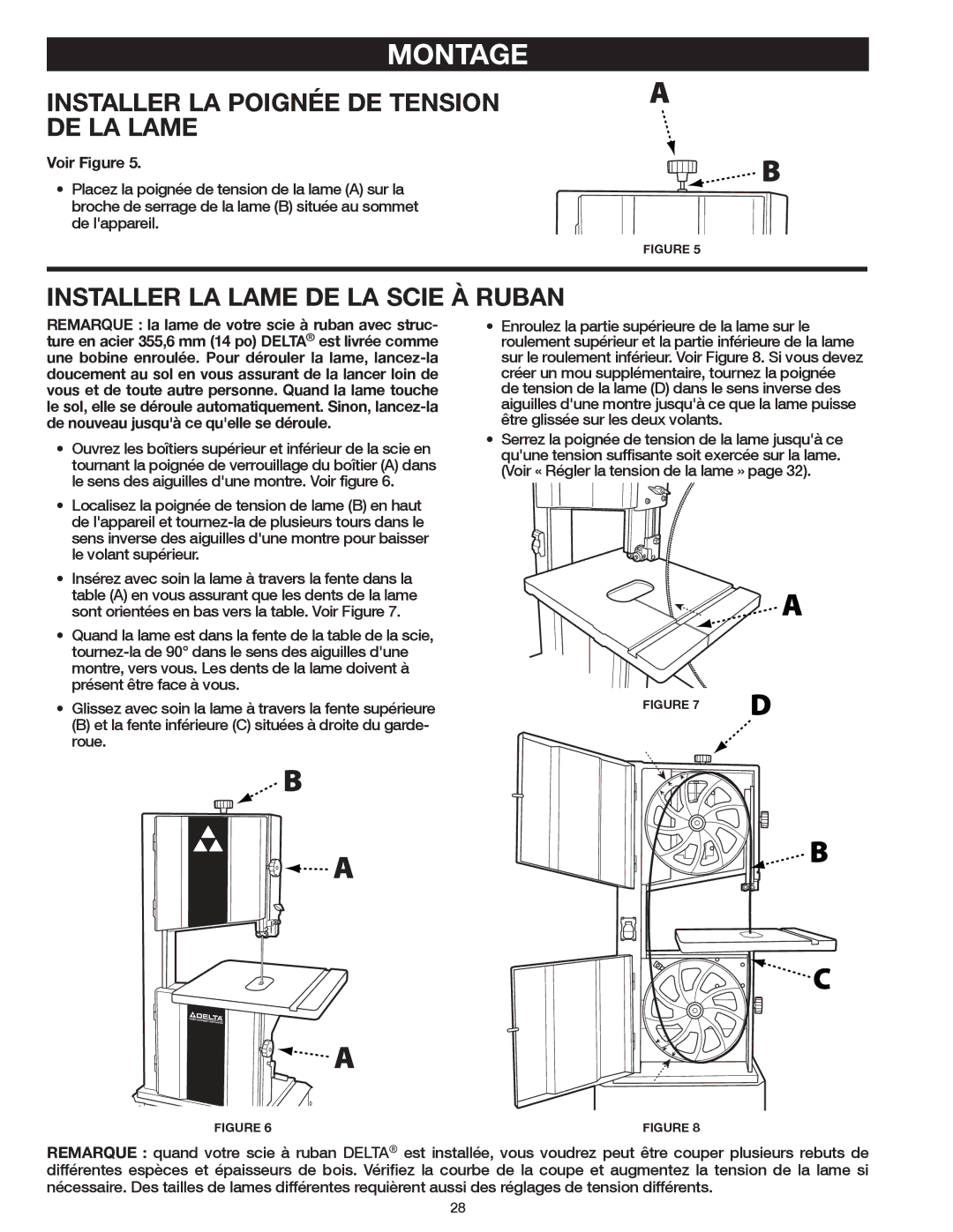 Delta 20-400 Installer LA Poignée DE Tension DE LA Lame, Installer LA Lame DE LA Scie À Ruban, Voir Figure 