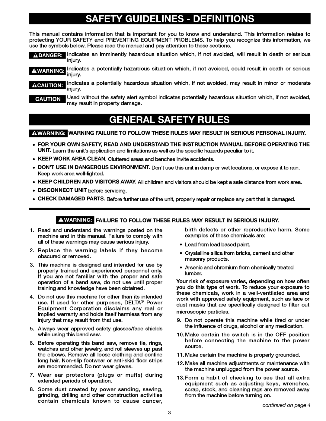 Delta 20-400 instruction manual Safety Guidelines Definitions, General Safety Rules 