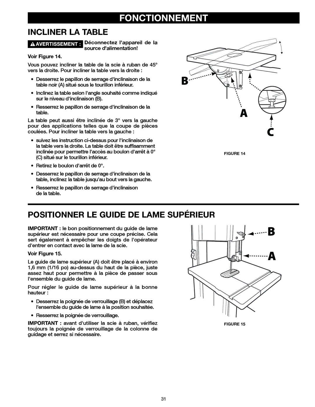 Delta 20-400 instruction manual Incliner LA Table, Positionner LE Guide DE Lame Supérieur 