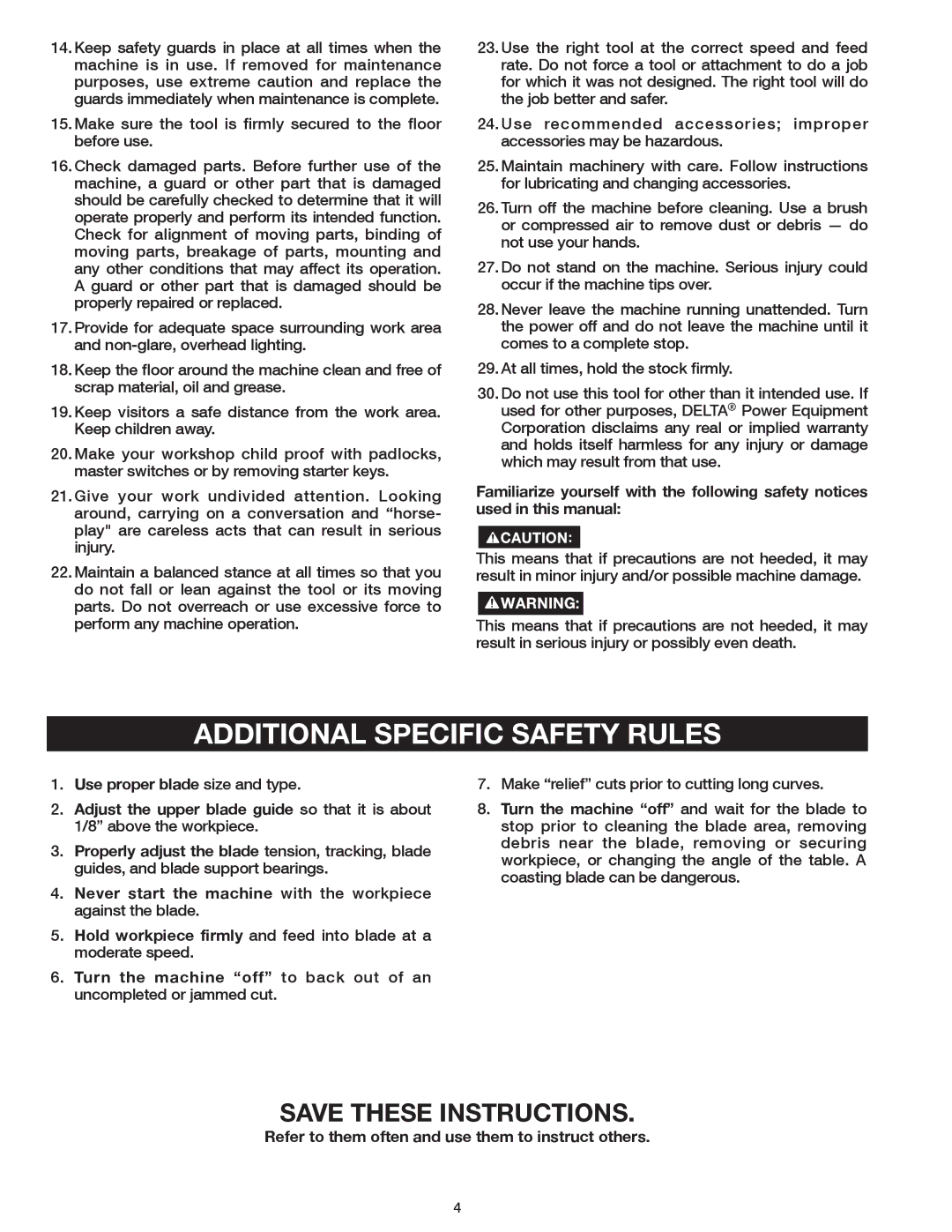 Delta 20-400 instruction manual Additional Specific Safety Rules, Refer to them often and use them to instruct others 